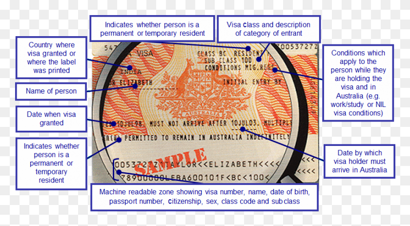 849x439 Visa Example Temporary Protection Visa Australia, Text, Paper, Label HD PNG Download