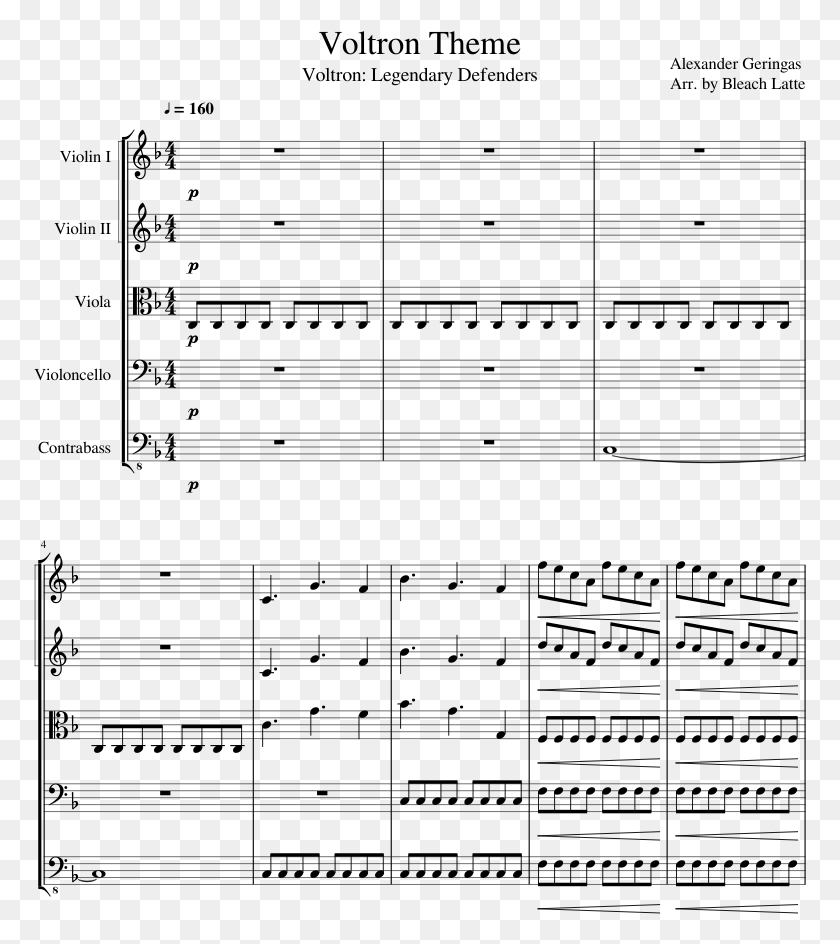 773x884 Voltron Theme Sheet Music For Violin Viola Cello, Gray, World Of Warcraft HD PNG Download