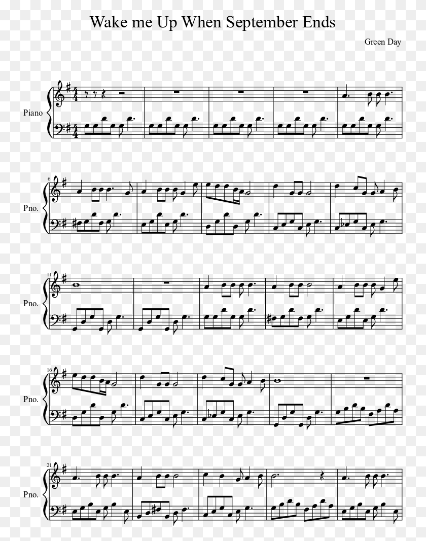 749x1007 Wake Me Up When September Ends Carole And Tuesday Sheet Music, Gray, World Of Warcraft HD PNG Download