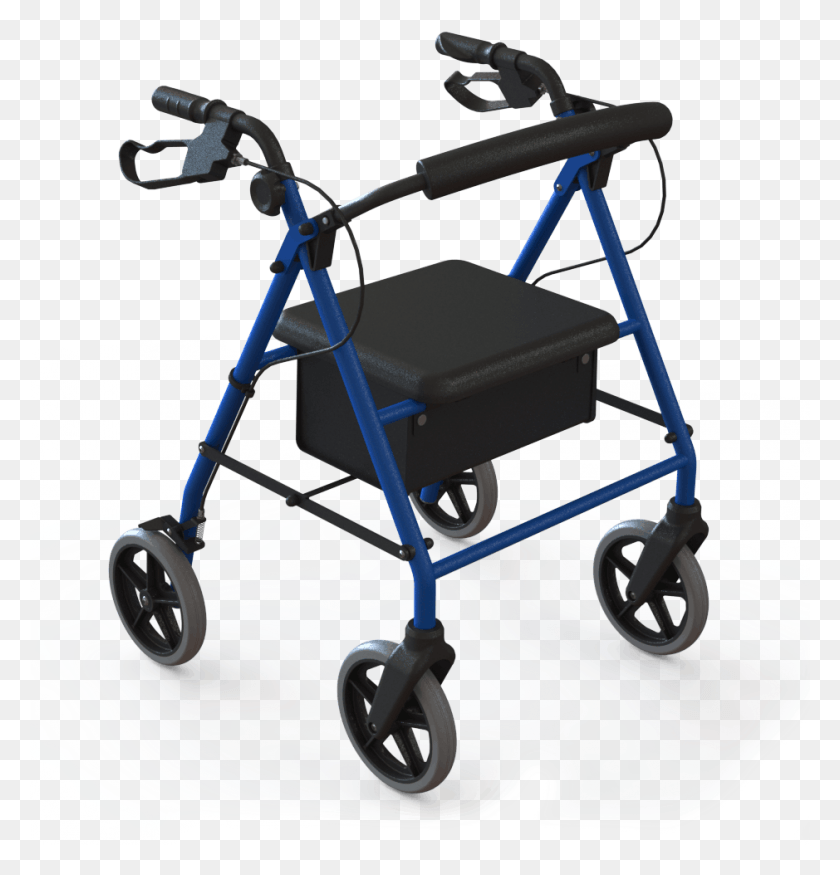 939x982 Walker Hand Brake 8 Wheels With Soft Brake Feature Rollators With Flat Wheels, Chair, Furniture, Lawn Mower HD PNG Download