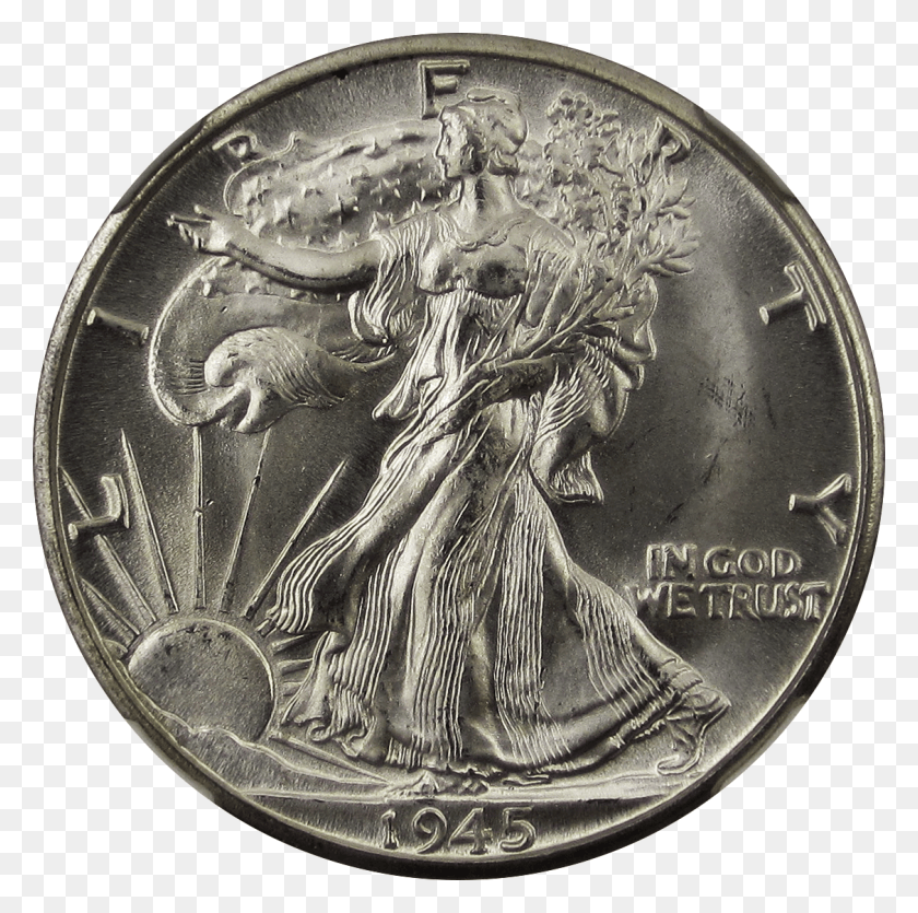 1127x1121 Walking Liberty Half Dollar 1945d Obverse Walking Liberty Half Dollar, Coin, Money, Dime HD PNG Download