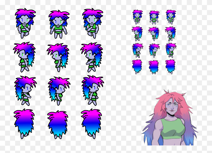 739x549 Walking Sprites Of A Lilac Skinned Person With Magentabluelight Illustration, Graphics, Costume HD PNG Download