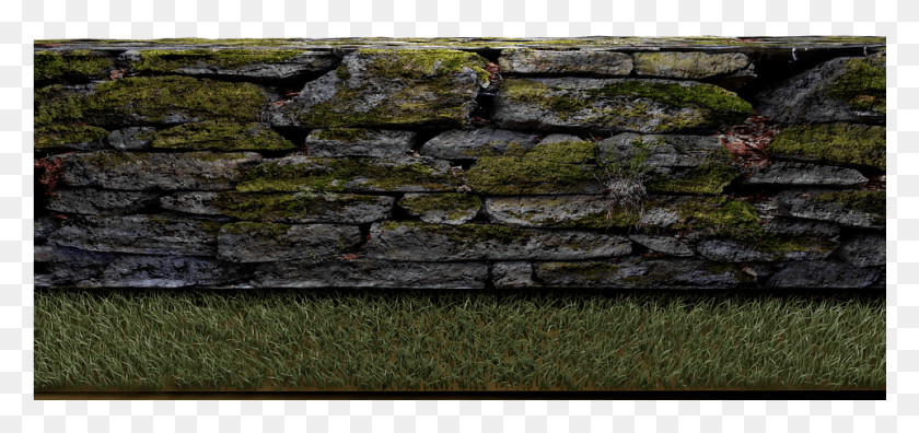 961x415 Wall Stone Wall Meadow Stones Isolated Transparent Stone Wall, Stone Wall, Rock, Moss HD PNG Download