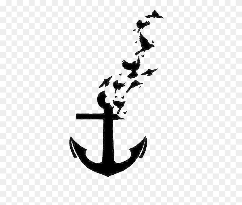 369x649 Wall Tattoo Decal Bird Anchor Free Photo Clipart Anchor Transparent, Cross, Symbol, Hook HD PNG Download