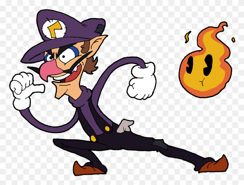 926x685 Waluigi And A Podoboo Styled Like An Cartoon Cartoon, Person, Human, Hat HD PNG Download