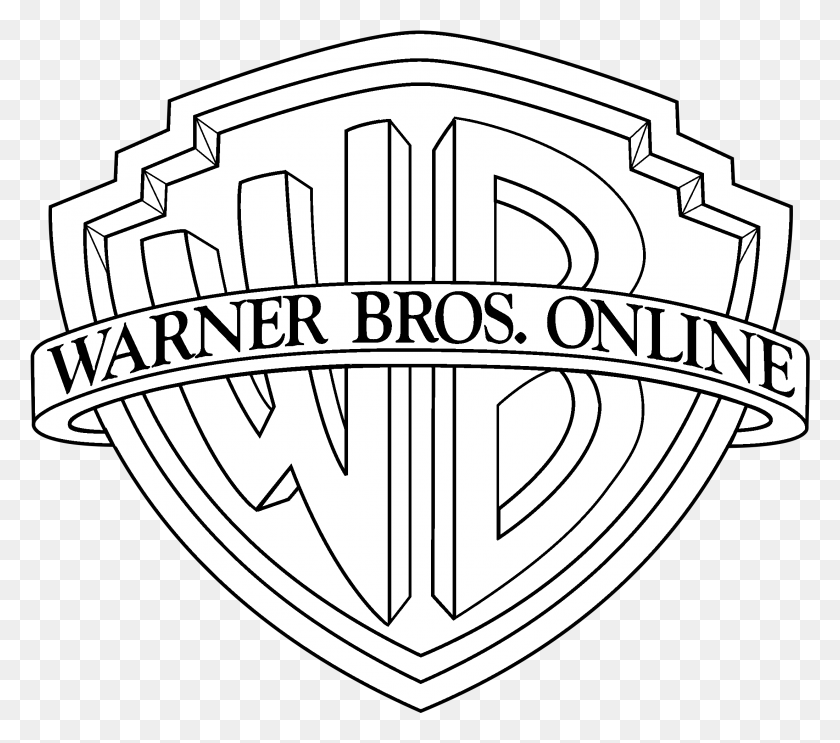 2200x1927 Warner Bros Online Logo Black And White Warner Bros Home Entertainment Logo, Symbol, Trademark, Bulldozer HD PNG Download