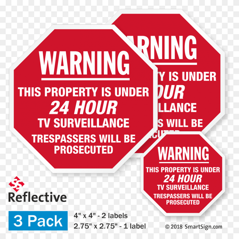 800x800 Warning 24 Hour Tv Surveillance Label Set Label, Advertisement, Poster, Flyer HD PNG Download