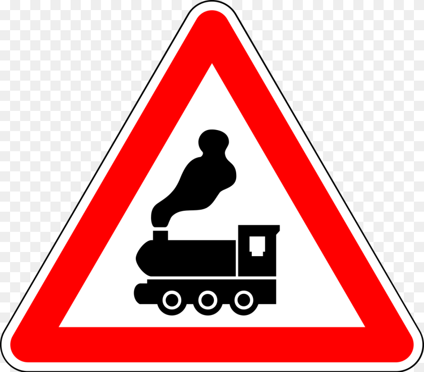 1165x1024 Warning Rail Crossing Without Safety Arm Falling Rocks Road Sign, Symbol, Road Sign, Person PNG
