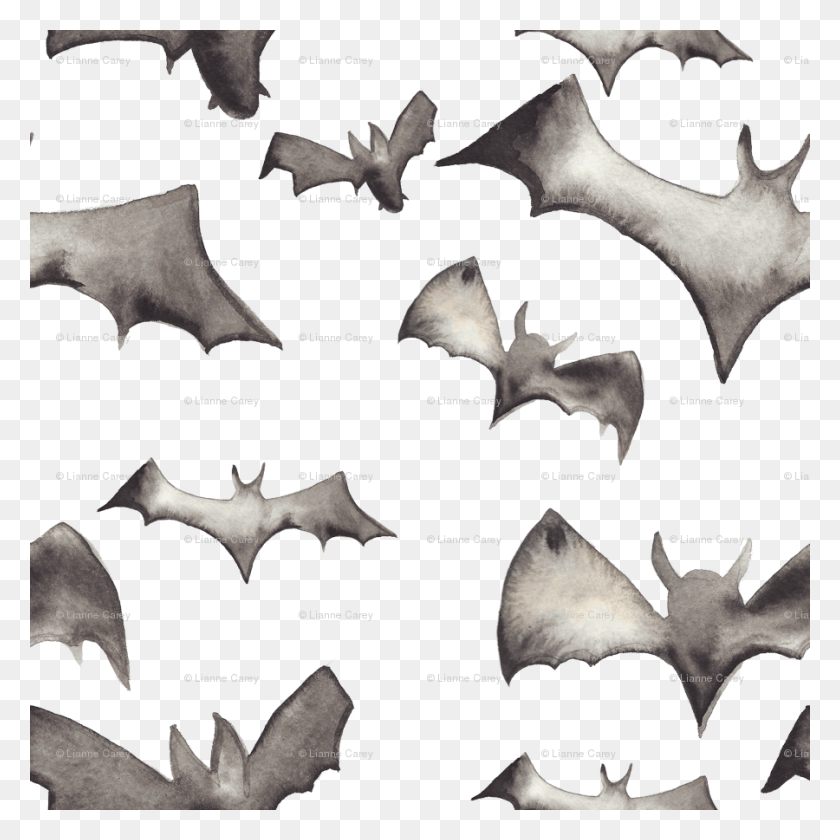 900x900 Watercolor Bats Large 800 Dpi Fabric, Bat, Wildlife, Mammal HD PNG Download