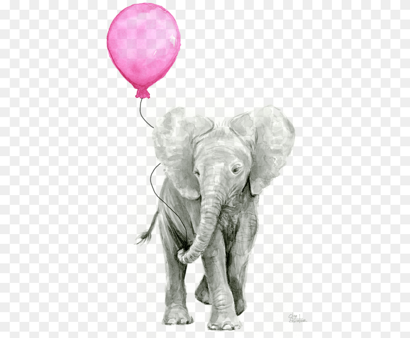 Watercolor Elephant With Balloon, Animal, Mammal, Wildlife PNG