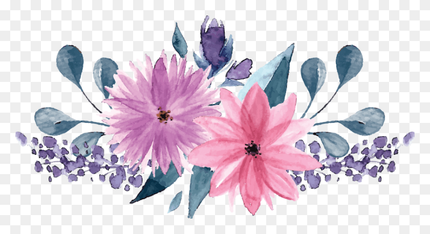 841x429 Watercolor Floral Elements, Plant, Flower, Dahlia HD PNG Download