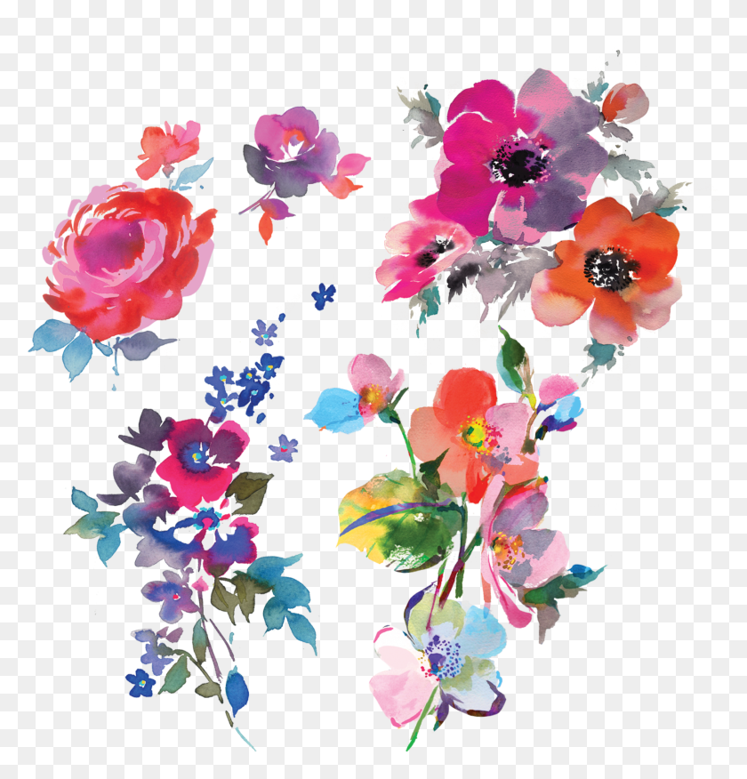 1713x1794 Watercolor Florals Sheet, Graphics, Floral Design HD PNG Download