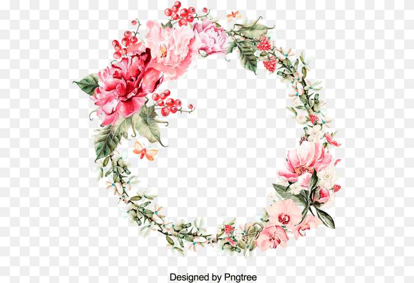 550x574 Watercolor Flower Wreath Watercolor Wreath Flower, Plant, Flower Arrangement, Art, Floral Design Clipart PNG