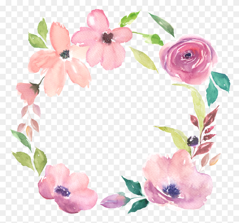 967x899 Watercolor Flowers Hand Drawn Wreath Decorative Elements, Plant, Flower, Blossom HD PNG Download