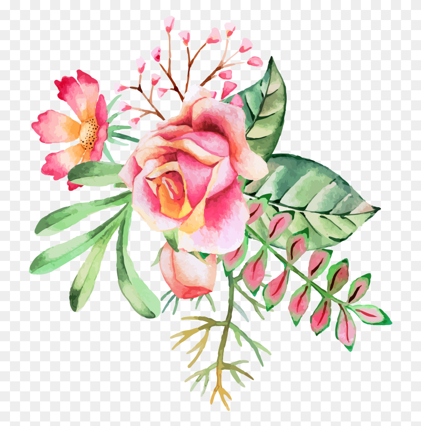 727x789 Акварельная Живопись Цветочный Узор С Чернилами Цветы, Растения, Цветочный Дизайн, Графика Hd Png Скачать
