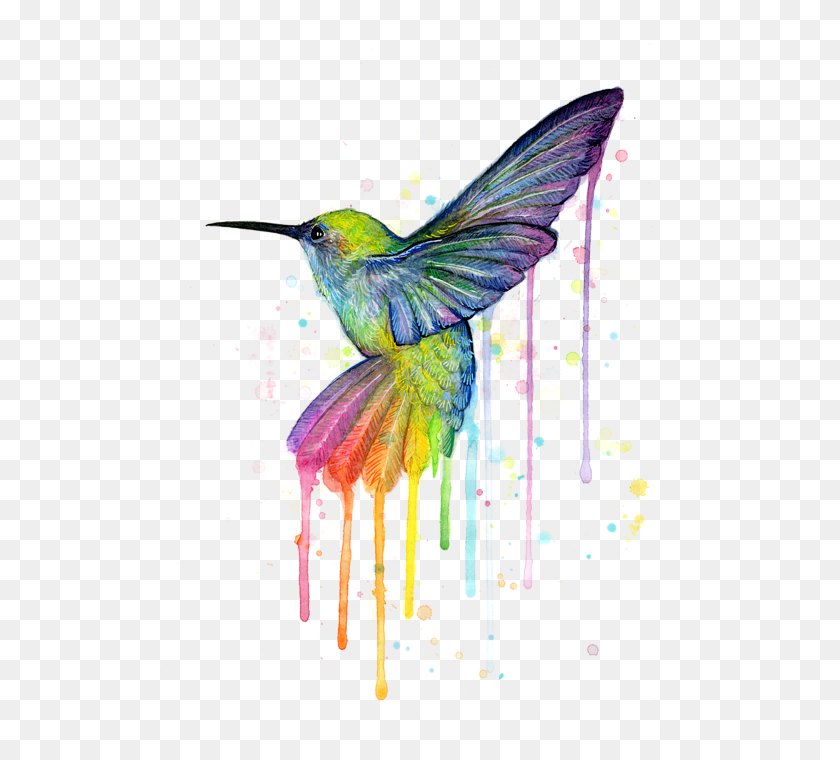 538x700 Watercolor Rainbow Happy Birthday Hummingbird Meme, Bird, Animal HD PNG Download
