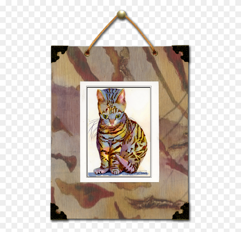 500x752 Watercolor Wood Wall Art Tabby Cat, Pet, Mammal, Animal HD PNG Download