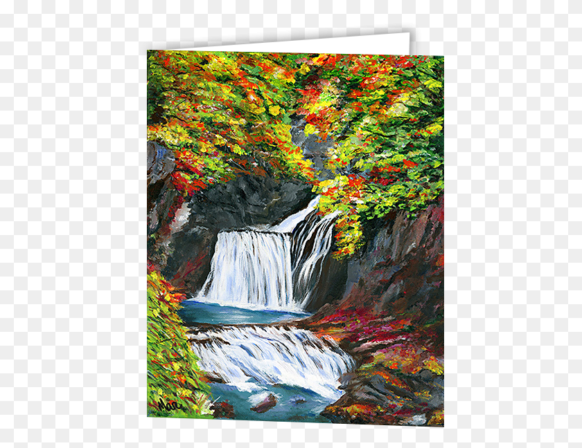 442x588 Waterfall Wrapped In Color Greeting Cards Waterfall, River, Outdoors, Water HD PNG Download