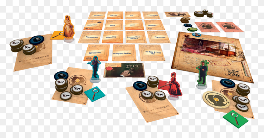 805x393 Watson And Holmes Board Game Pieces Asmodee Watson And Holmes, Text, Person, Human HD PNG Download
