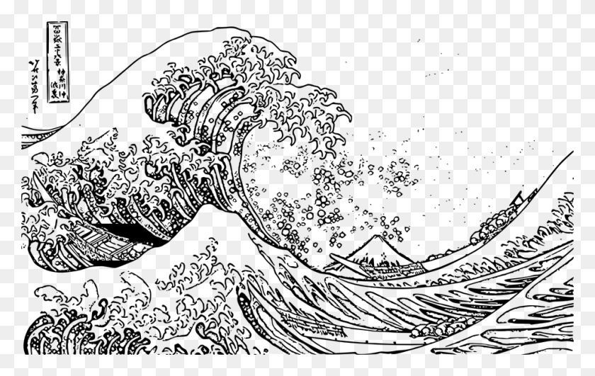 960x580 Волна Океан Вода Большая Волна У Канагавы Контур, Серый, Мир Варкрафта Png Скачать