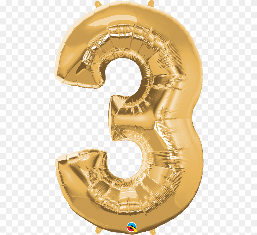 490x768 Way To Celebrate 42 Number 3 Gold Foil Balloon Walmartcom Silver Number 3 Balloon, Symbol, Text Transparent PNG