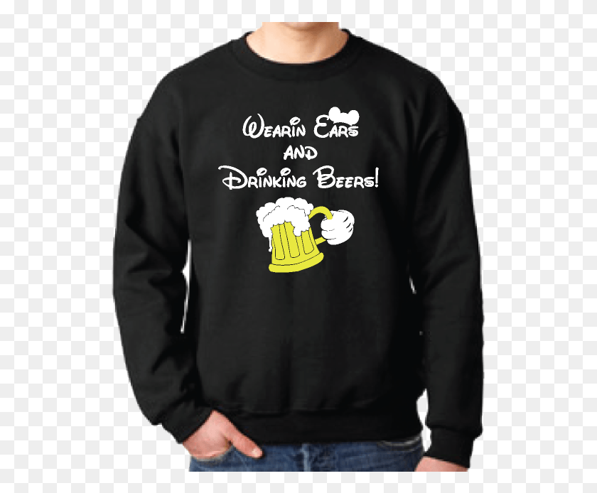 529x634 Wearing Ears And Drinking Beers Mickey Mouse Hand And 12000 Gildan, Clothing, Apparel, Sweatshirt Descargar Hd Png