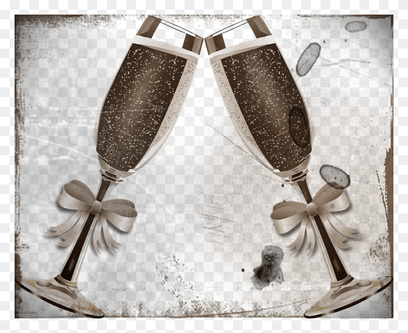 896x720 Wedding Champagne Glasses Couple Old Film Stained Wedding Transparent Background Flowers, Glass, Goblet, Wine Glass HD PNG Download