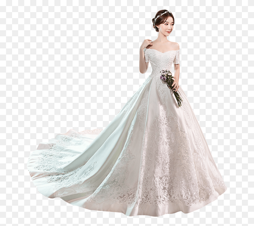 664x687 Wedding Dress 2018 New Word Shoulder Korean Fashion Korean Satin Wedding Dresses, Clothing, Apparel, Wedding Gown HD PNG Download