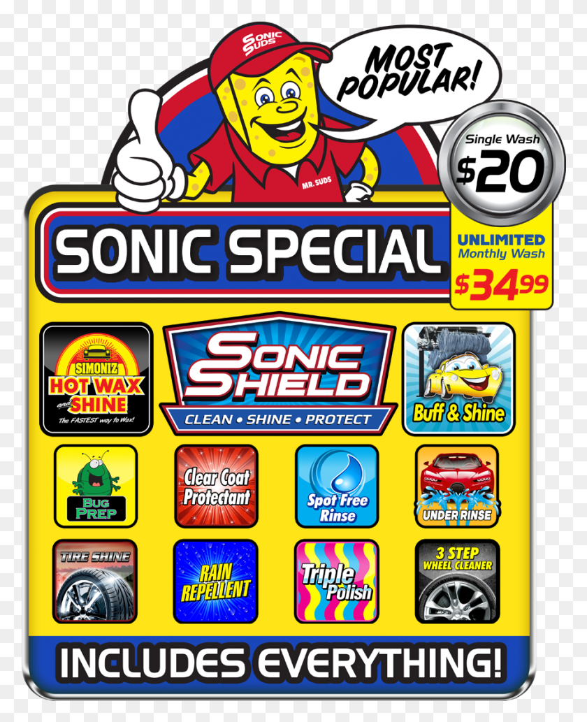 896x1118 Descargar Png Bienvenido A Sonic Suds Express Car Wash Of Greenville De Dibujos Animados, Anuncio, Cartel, Flyer Hd Png