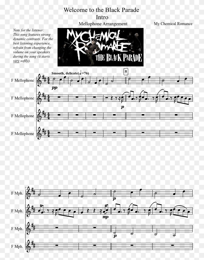 749x1009 Welcome To The Black Parade Intro Sheet Music Composed Write Sins Not Tragedies Clarinet Sheet Music, Person, Human, Text HD PNG Download