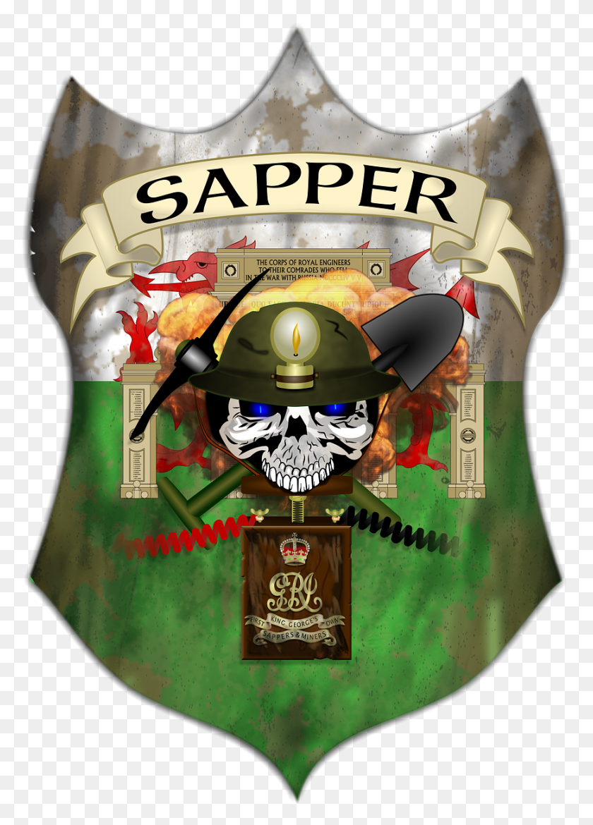 867x1234 Welsh Sapper Engineer Flag Image Emblem, Person, Human, Helmet HD PNG Download