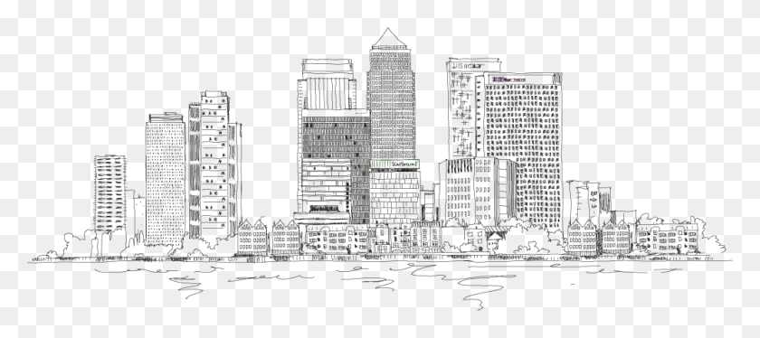 993x400 Wharf Clipart Black And White London Canary Wharf Skyline Sketch, Metropolis, City, Urban HD PNG Download