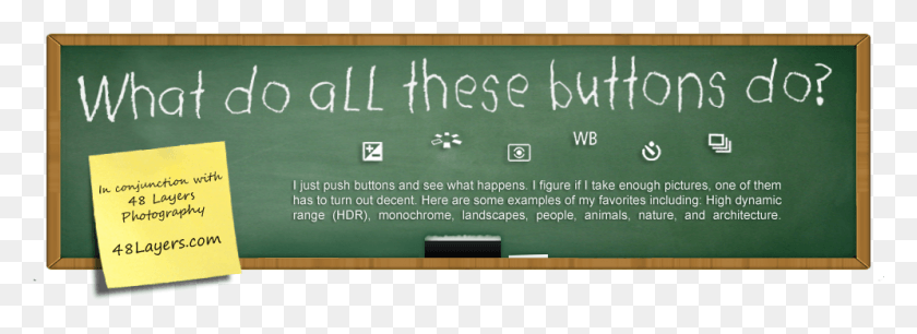 995x315 What Do All These Buttons Do Photography Blackboard, Text, Room, Indoors Descargar Hd Png