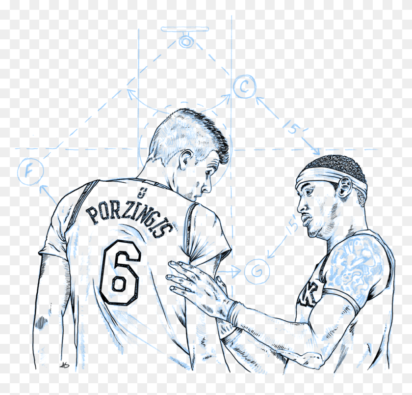 977x932 What Have You Learned Playing With Carmelo Anthony Kristaps Porzingis Line Art, Person, Human HD PNG Download