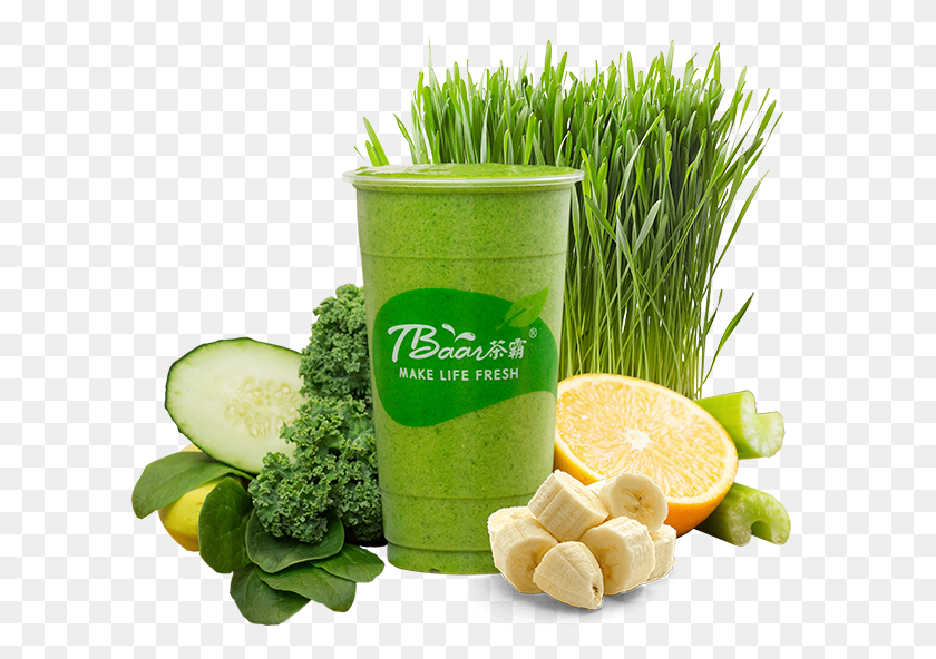 608x532 Wheatgrass Green Smoothie Kale Spinach Cucumbr Banana Wheatgrass, Plant, Broccoli, Vegetable HD PNG Download