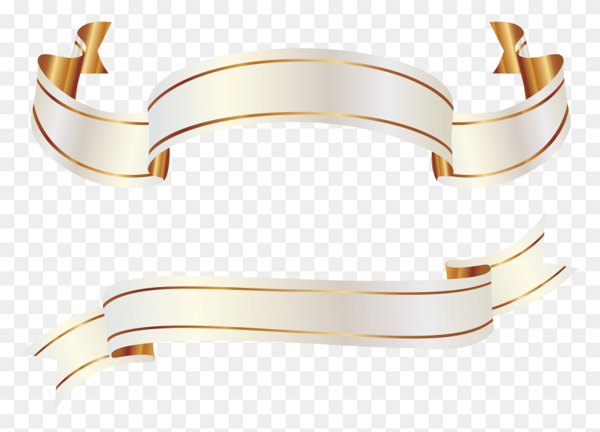2100x1468 White And Gold Banners Clipart Picture White Gold Ribbon Vector, Cuff, Accessories, Accessory HD PNG Download
