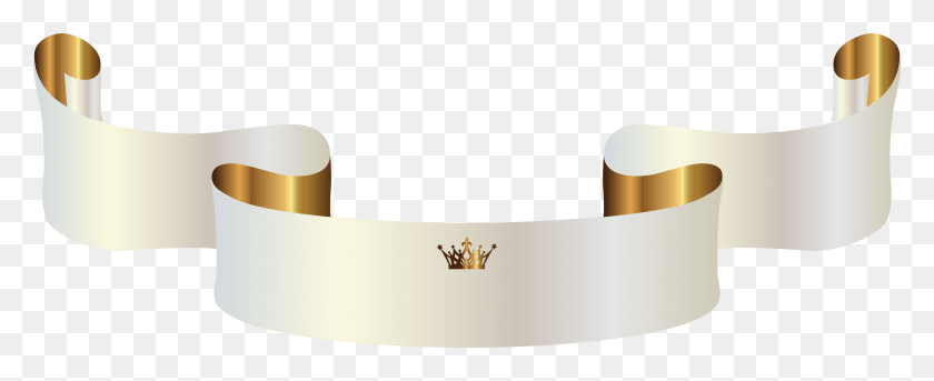 6157x2240 White Banner With Crown Clipart Image Gold Crown Banner, Cuff, Scroll, Paper HD PNG Download