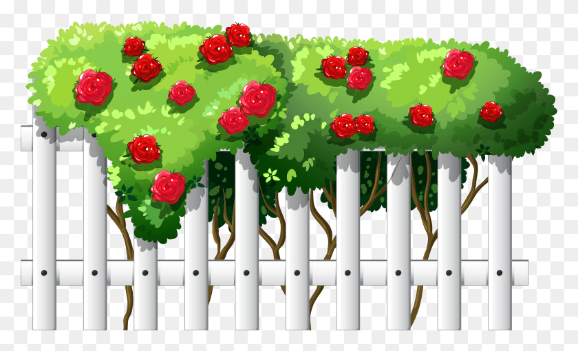 3987x2304 White Fence With Roses Clipart Fence, Picket, Gate, Crib HD PNG Download