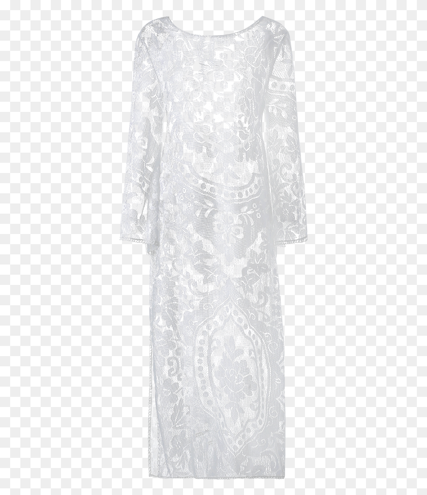 373x913 White Flare Sleeve Sheer Lace Maxi Dress Cheap Free Gown, Clothing, Apparel, Shirt HD PNG Download