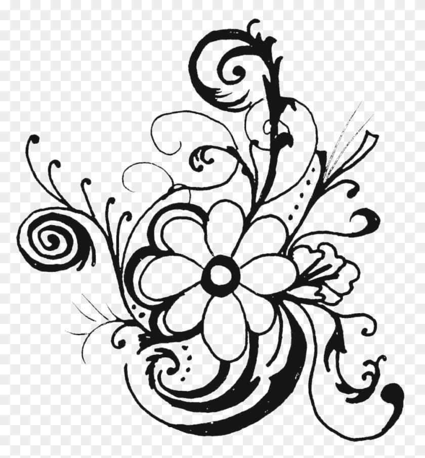 932x1010 White Flower Clipart Flowerblack Flowers Clip Art Black And White Border, Graphics, Floral Design HD PNG Download