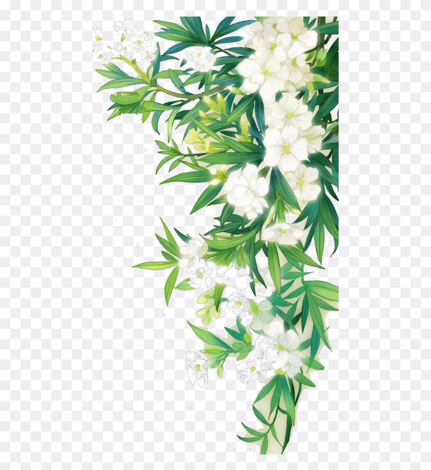 482x855 White Flower Nature Border Leaves Landscape Green Watercolor Flower, Graphics, Floral Design HD PNG Download