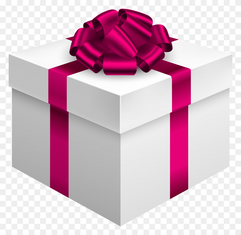 3913x3812 Белая Подарочная Коробка С Розовым Бантом Клипарт Розовая Подарочная Коробка, Подарок, Игрушка Hd Png Скачать