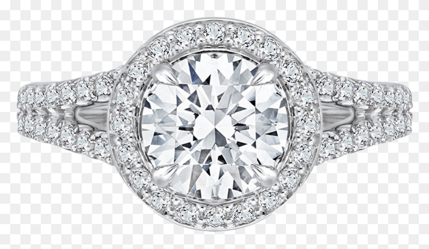 781x430 White Gold Round Halo Diamond Engagement Ring With Solitaire Ring For Girl, Gemstone, Jewelry, Accessories HD PNG Download