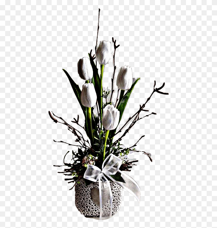 470x824 White Green Tulips Bow Ribbon Flowers Vase Pretty Bouquet, Plant, Ikebana HD PNG Download