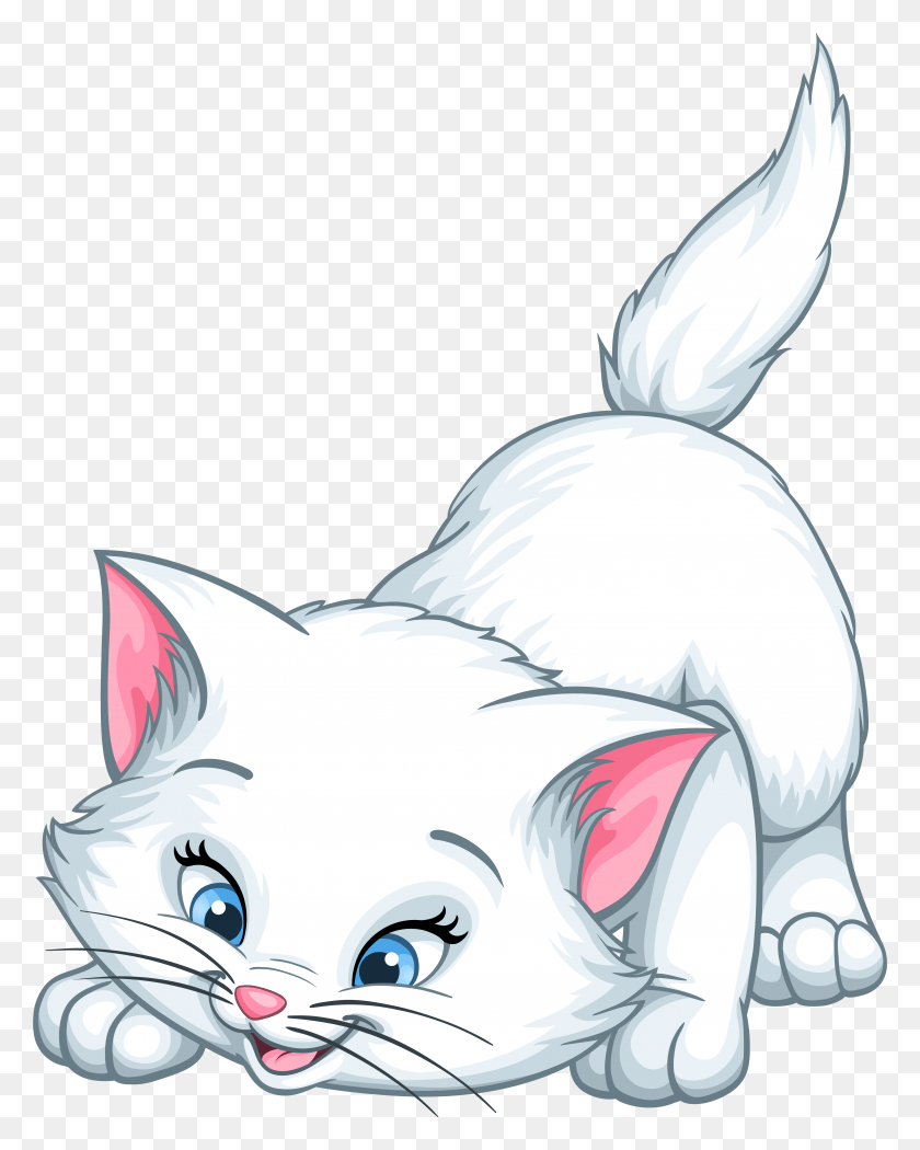 4553x5781 White Kitten Cartoon Clip Art Image Cute White Kitten Cartoon, Bird, Animal HD PNG Download