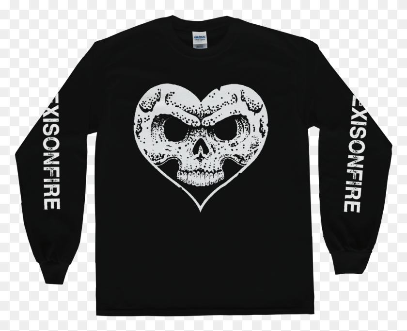 1022x815 White On Black Heart Skull Longsleeve, Sleeve, Clothing, Apparel HD PNG Download