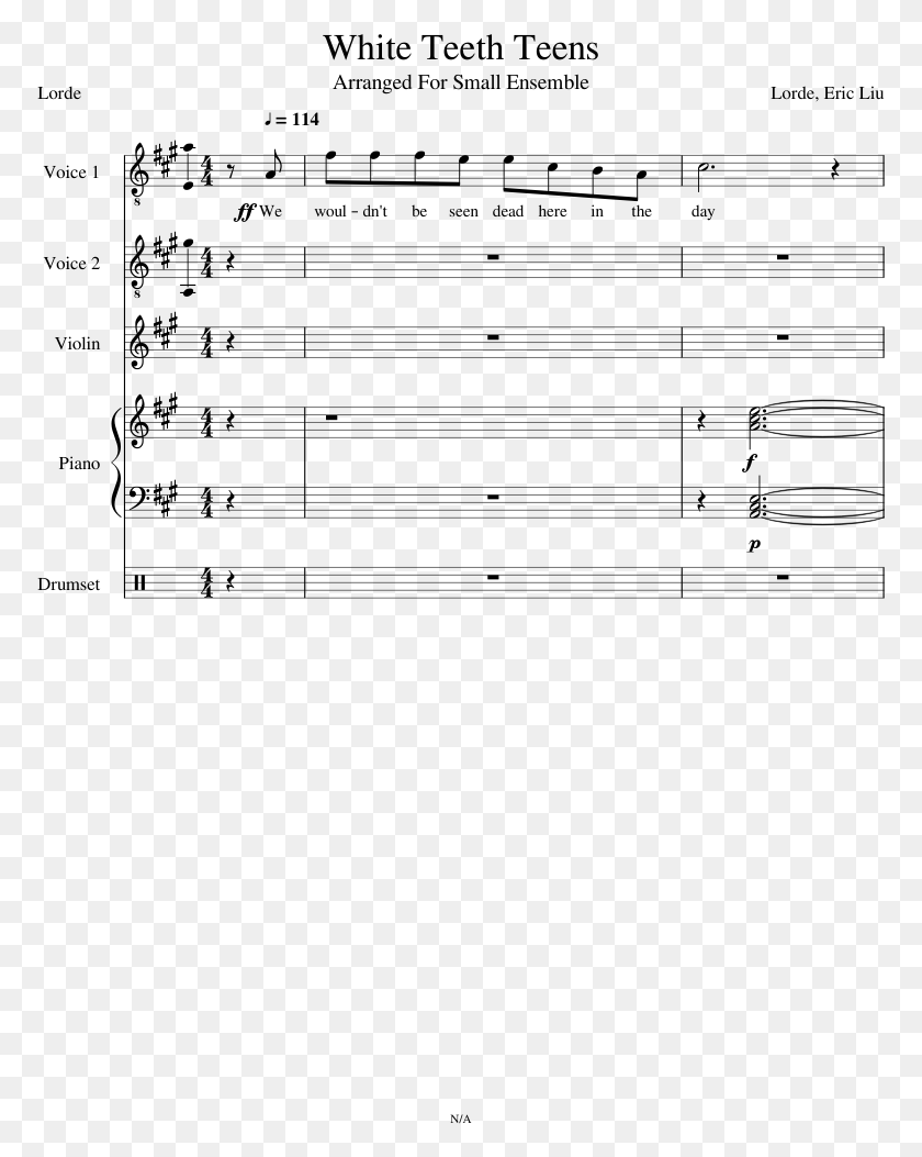 773x993 White Teeth Teens Sheet Music Composed By Lorde Eric Needy Ariana Grande Piano Sheet Music, Gray, World Of Warcraft HD PNG Download