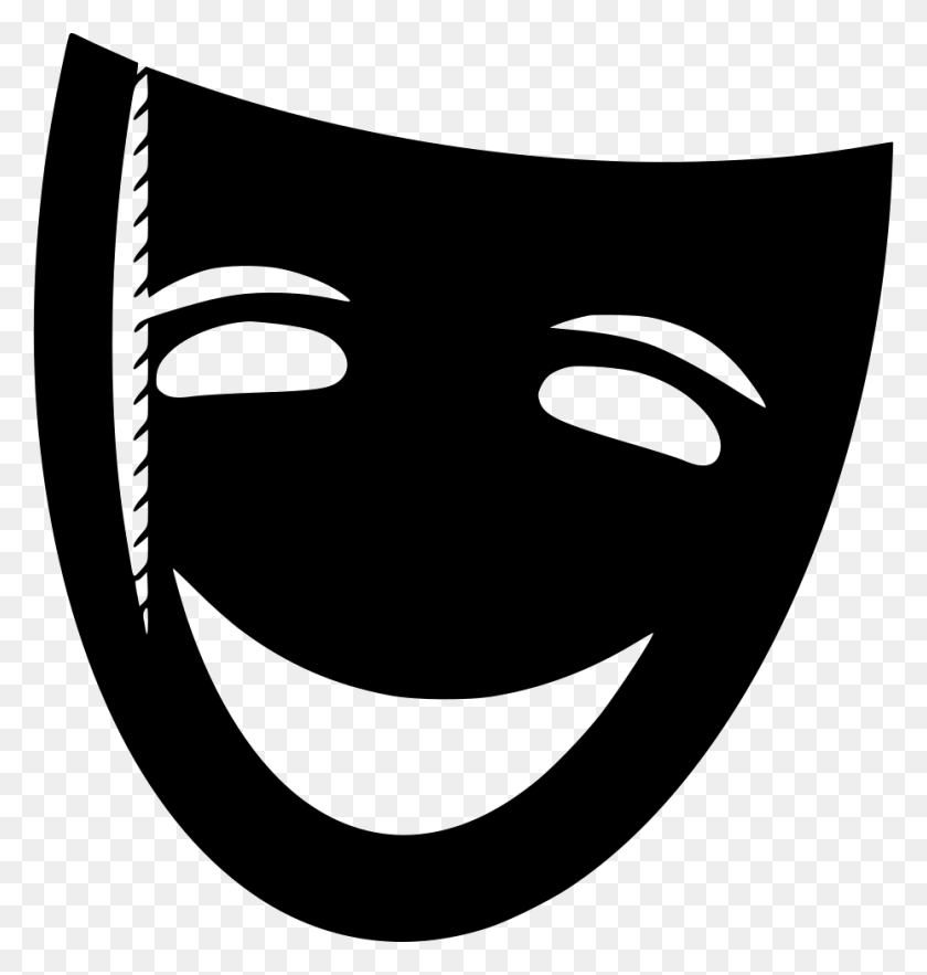 928x980 White Theatre Masks Icon Free White Mask Icons Smile Mask Icon, Stencil, Label, Text HD PNG Download