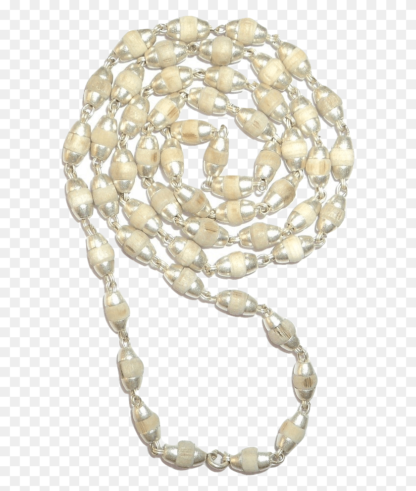 595x930 White Tulsi Beads Mala In Silver Conical Caps Bead, Accessories, Accessory, Jewelry HD PNG Download