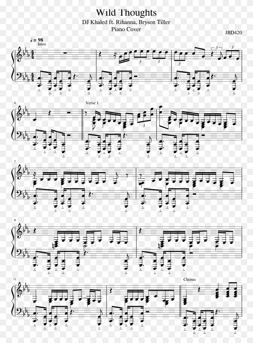 768x1078 Wild Thoughts Piano Cover Sheet Music Don T Wanna Live Forever Sheet Music, Gray, World Of Warcraft HD PNG Download